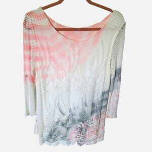 PINK Sheer Embroidered Italian Made Top Size Small